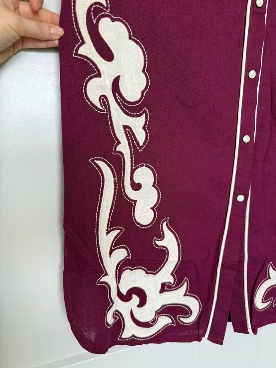 Lucky & Blessed Maroon Midi Skirt with White Western Accents - Picture 7 of 7